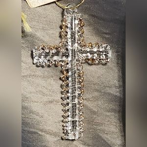 DICKSONS CRYSTAL CROSS ORNAMENT WITH GOLD TRIM